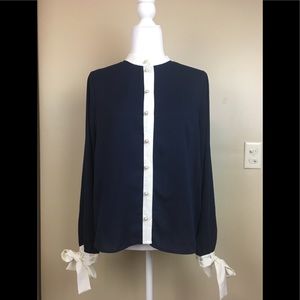 AQUA women faux-pearl button blouse top